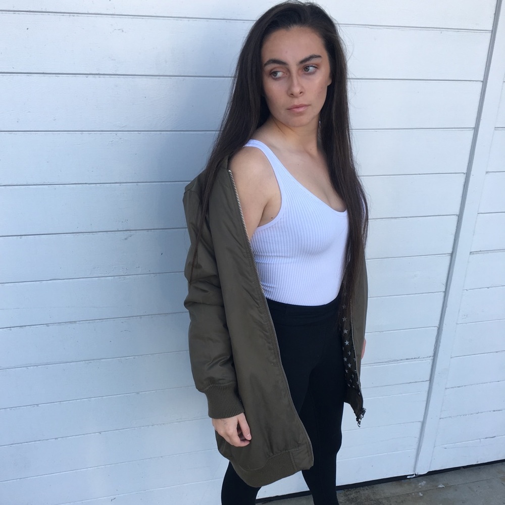 Long length military green bomber